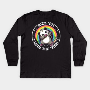 Autism Funny Rizz Em With The Tism Meme Autistic Opossum Kids Long Sleeve T-Shirt